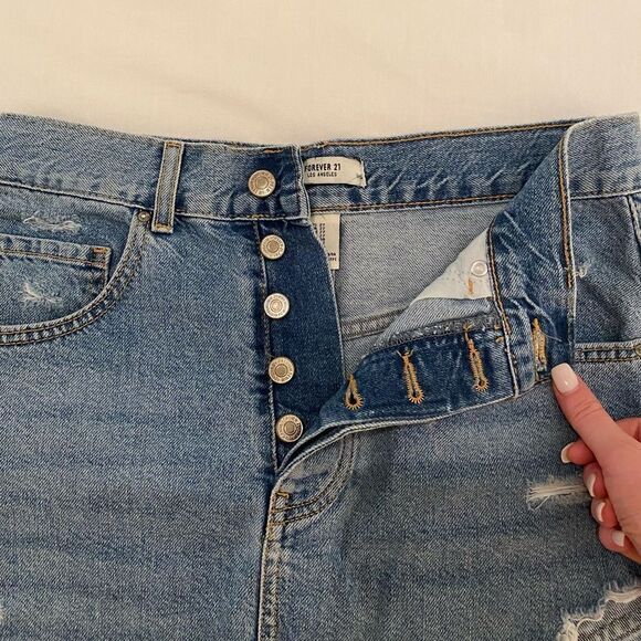 F21 High Waist Distressed Denim Skirt Size 27 - Picture 3 of 5